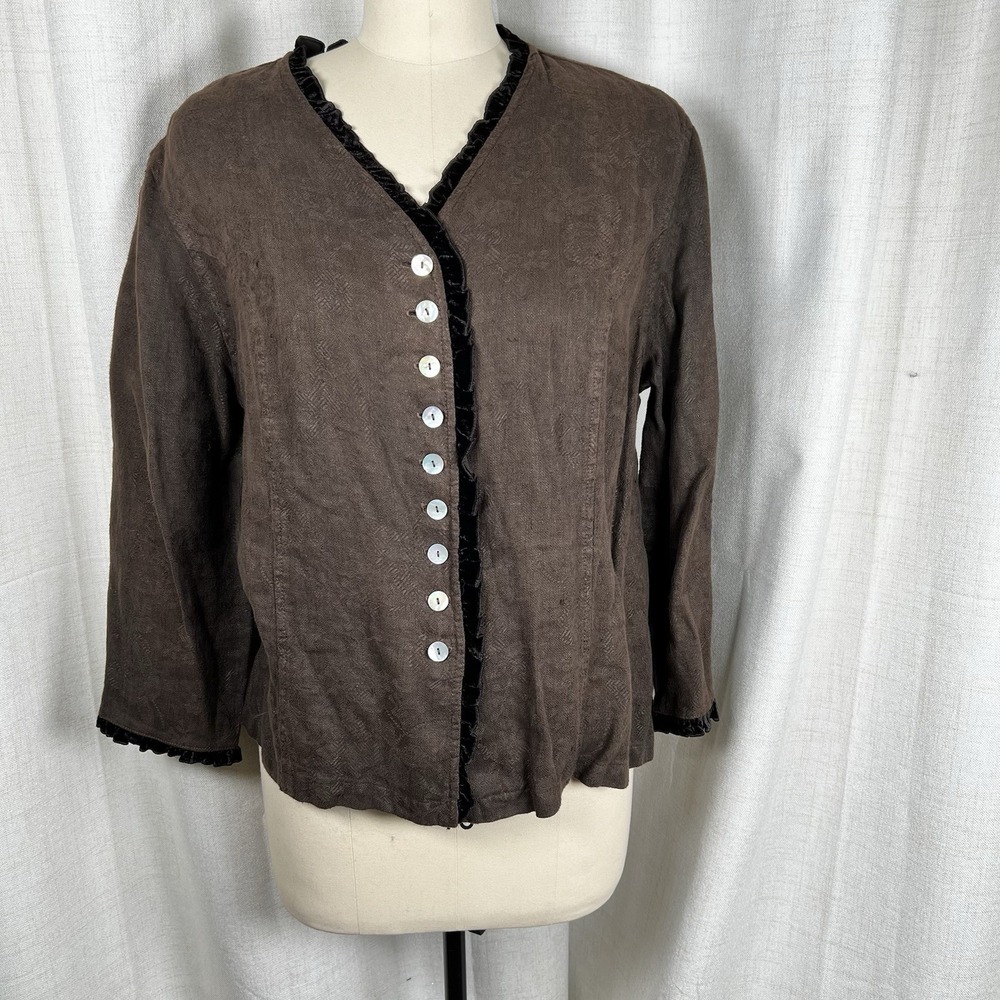New! Vintage Dear Friends Linen Silk Jacket Brown Lagenlook Cottagecore Large